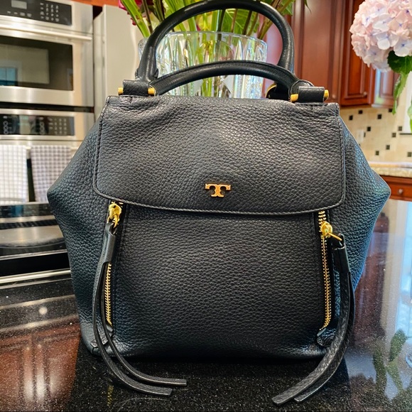 Tory Burch Claret Half Moon Satchel in Black EUC - Picture 6 of 10